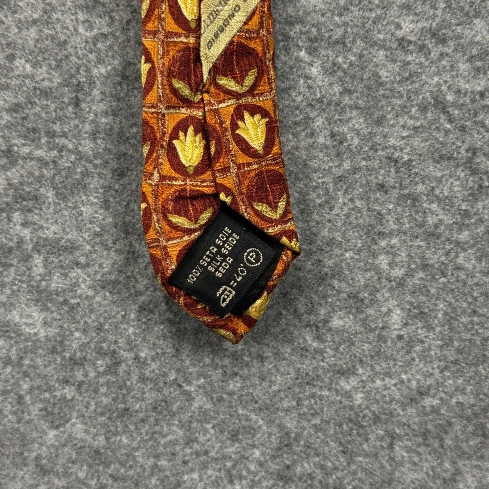 Ermenegildo‎ Zegna Mens Silk Tie Orange Gold Floral Geometric Made in Italy